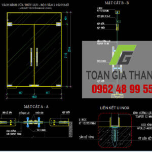 Mặt cắt cửa kính cường lực trong thư viện cad